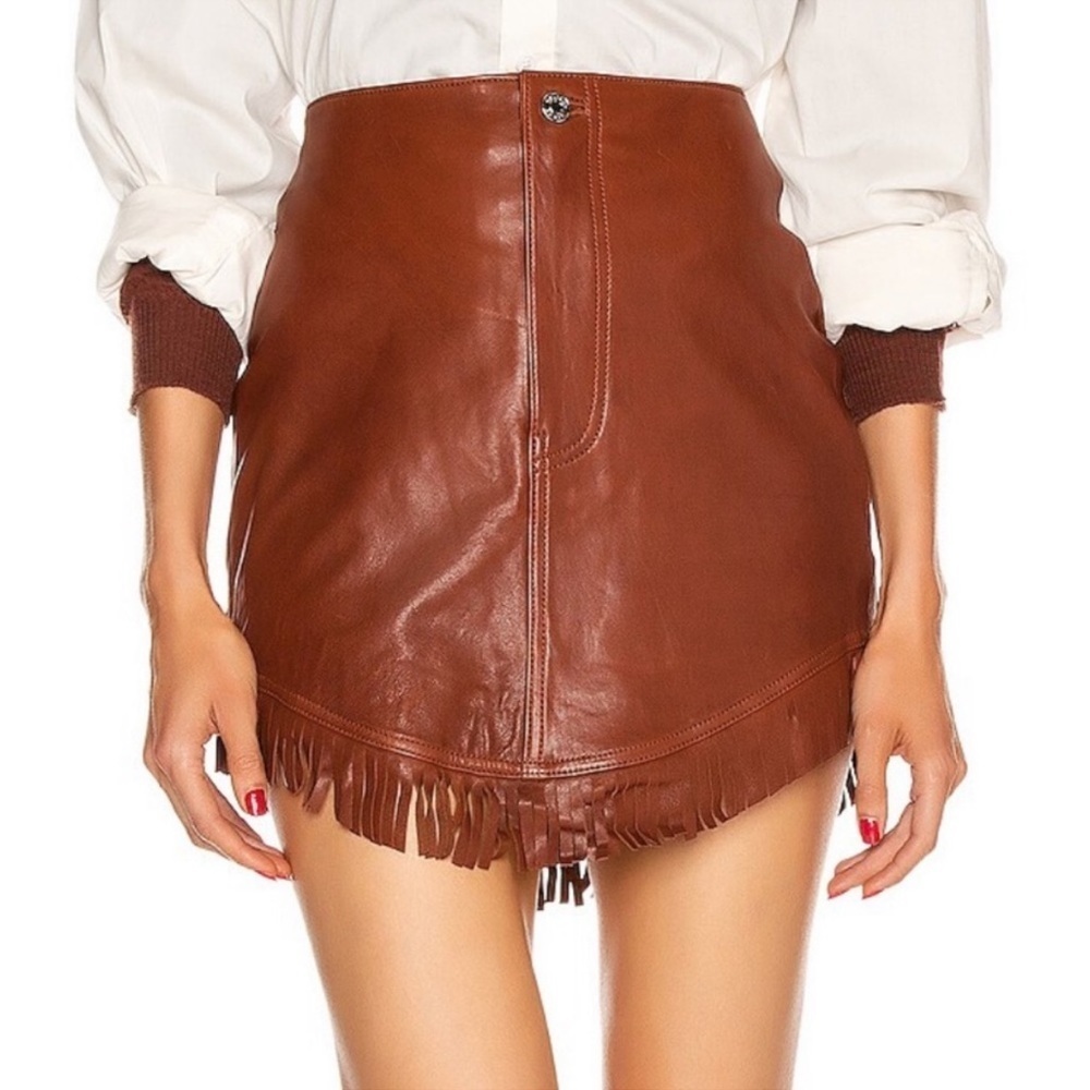 GRLFRND Leather Sadie fringe mini skirt